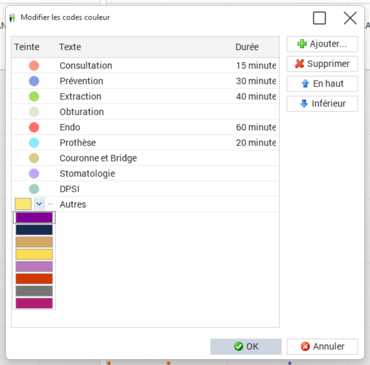 Modifier les codes couleurs