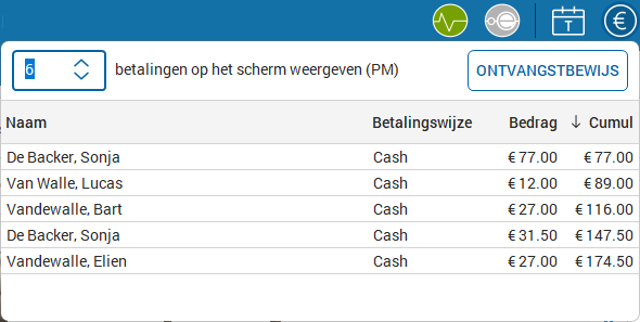 Betalingshistoriek via €-icoon